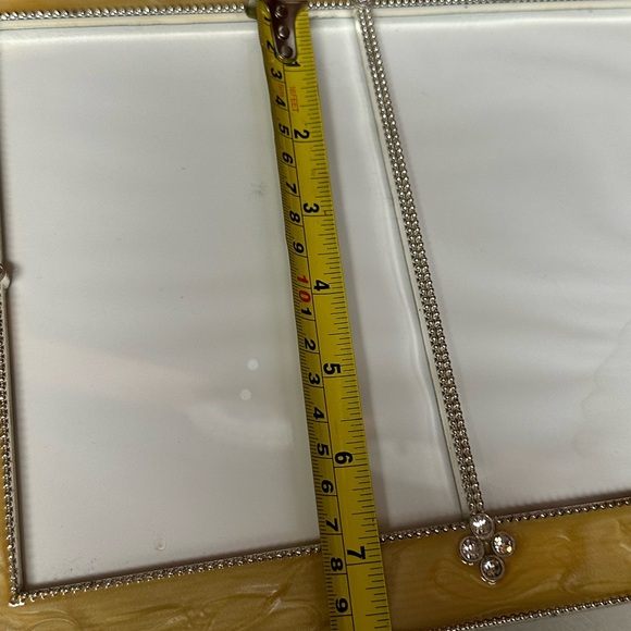 Vintage silver plated Yellow Enamel with Rhinestone double photo frame - Picture 8 of 14